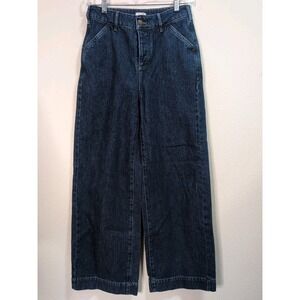 The Simple Folk Wide Leg Jeans Size 6 Button Fly High Rise Cropped Cotton Denim